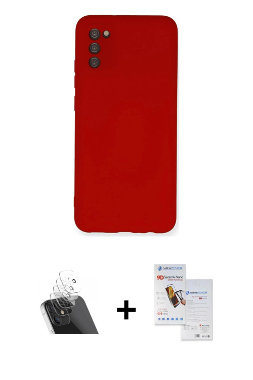 ieg™ Galaxy A03S Kılıf Ahenk Serisi - Siyah Seramik Nano Ekran Koruyucu + Şeffaf Kamera Lens Koruma