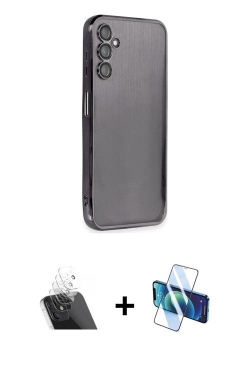 ieg™ Galaxy A14 4G Kılıf Vadi Minimal - Siyah 3D Antistatik Seramik Nano Ekran Koruyucu + Şeffaf Kam