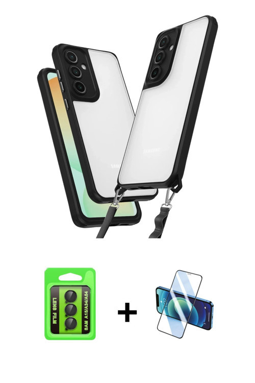 ieg™ Galaxy A15 4G Kılıf Ufuk Klasik - Siyah 3D Antistatik Cam Ekran Koruyucu + Siyah Raze Metal Kam