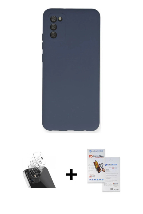 ieg™ Galaxy A03S Kılıf Ahenk Serisi - Siyah Seramik Nano Ekran Koruyucu + Şeffaf Kamera Lens Koruma