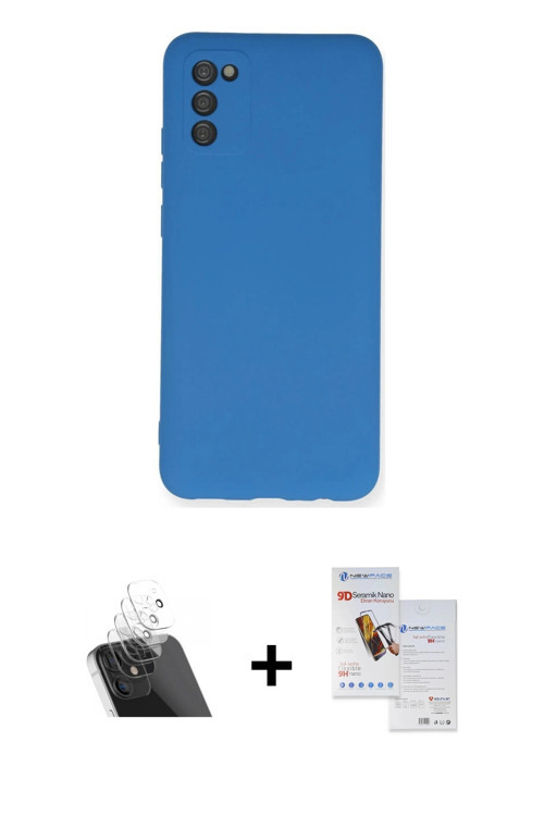 ieg™ Galaxy A03S Kılıf Ahenk Serisi - Siyah Seramik Nano Ekran Koruyucu + Şeffaf Kamera Lens Koruma