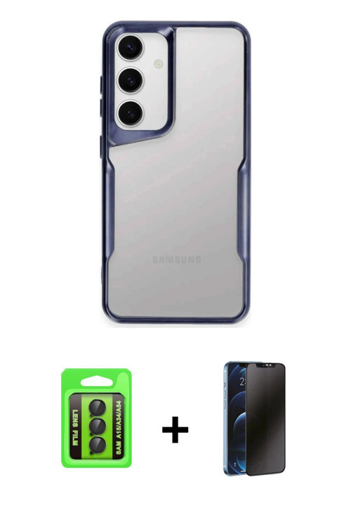 ieg™ Galaxy A15 4G Kılıf Akış Çizgi Koleksiyonu - Siyah 3D Antistatik Hayalet Cam Ekran Koruyucu + S