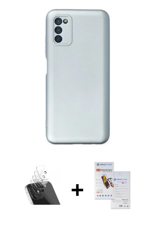 ieg™ Galaxy A03S Kılıf Ahenk Serisi - Siyah Seramik Nano Ekran Koruyucu + Şeffaf Kamera Lens Koruma