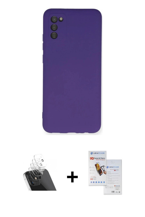 ieg™ Galaxy A03S Kılıf Ahenk Serisi - Siyah Seramik Nano Ekran Koruyucu + Şeffaf Kamera Lens Koruma