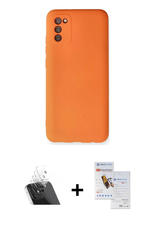 ieg™ Galaxy A03S Kılıf Ahenk Serisi - Siyah Seramik Nano Ekran Koruyucu + Şeffaf Kamera Lens Koruma