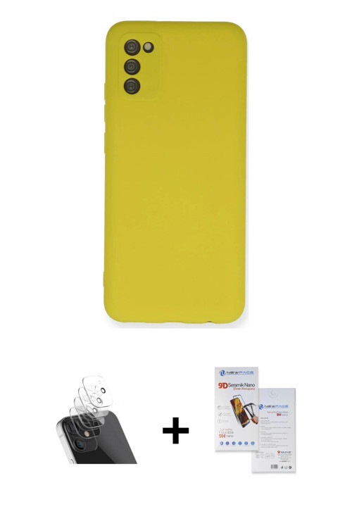 ieg™ Galaxy A03S Kılıf Ahenk Serisi - Siyah Seramik Nano Ekran Koruyucu + Şeffaf Kamera Lens Koruma