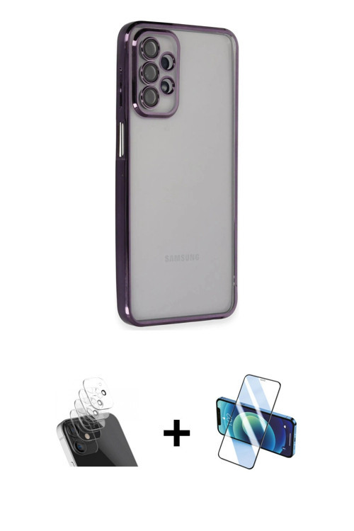 ieg™ Galaxy A23 4G Kılıf Vadi Minimal - Siyah 3D Antistatik Cam Ekran Koruyucu + Şeffaf Kamera Lens