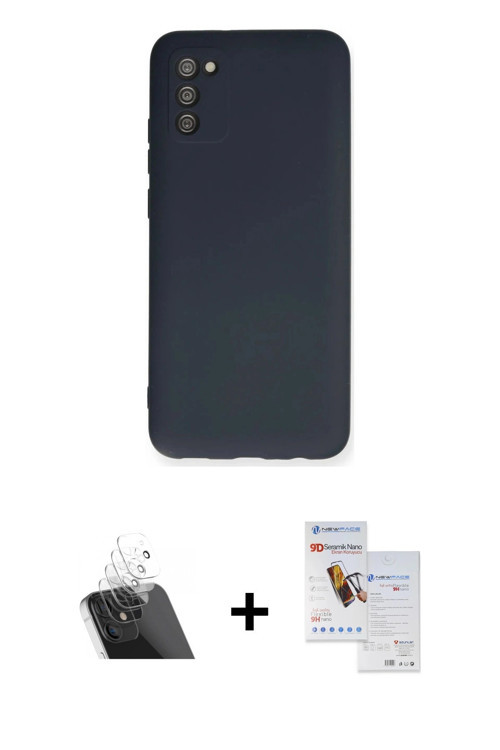 ieg™ Galaxy A03S Kılıf Ahenk Serisi - Siyah Seramik Nano Ekran Koruyucu + Şeffaf Kamera Lens Koruma