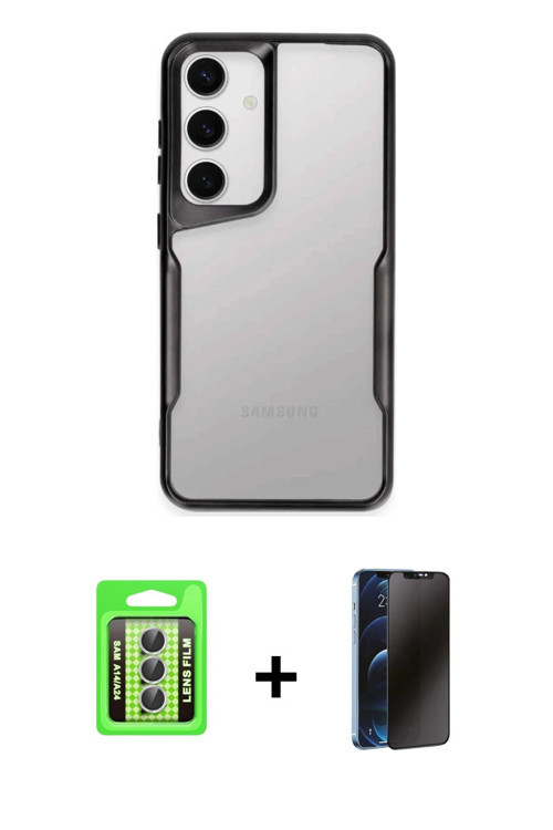 ieg™ Galaxy A24 4G Kılıf Akış Çizgi Koleksiyonu - Siyah 3D Antistatik Hayalet Cam Ekran Koruyucu + G