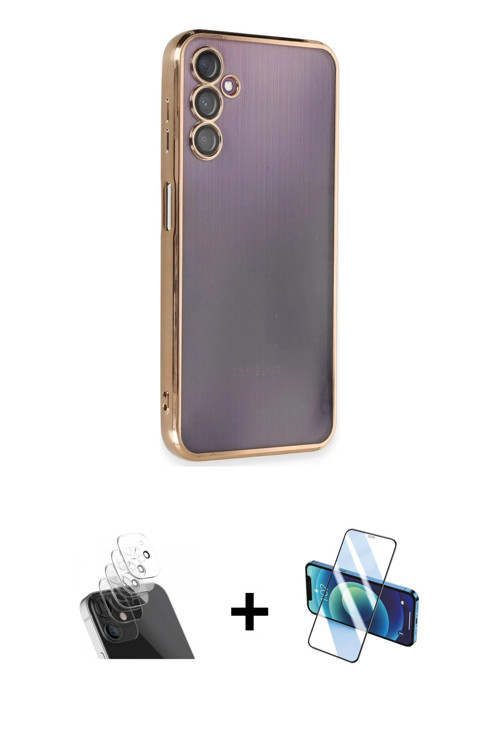ieg™ Galaxy A14 4G Kılıf Vadi Minimal - Siyah 3D Antistatik Seramik Nano Ekran Koruyucu + Şeffaf Kam