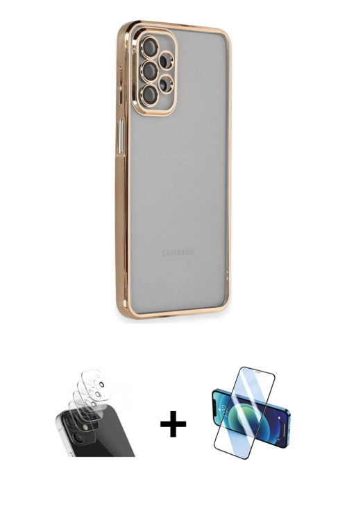 ieg™ Galaxy A23 4G Kılıf Vadi Minimal - Siyah 3D Antistatik Cam Ekran Koruyucu + Şeffaf Kamera Lens