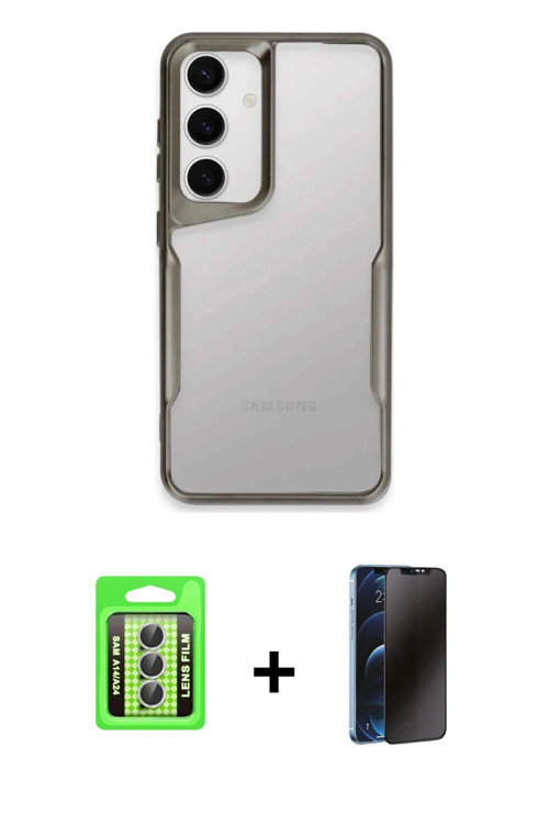 ieg™ Galaxy A24 4G Kılıf Akış Çizgi Koleksiyonu - Siyah 3D Antistatik Hayalet Cam Ekran Koruyucu + G