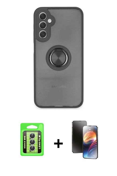 ieg™ Galaxy A24 4G Kılıf Yörünge Çizgi - Siyah 3D Antistatik Mat Seramik Nano Ekran Koruyucu + Gümüş