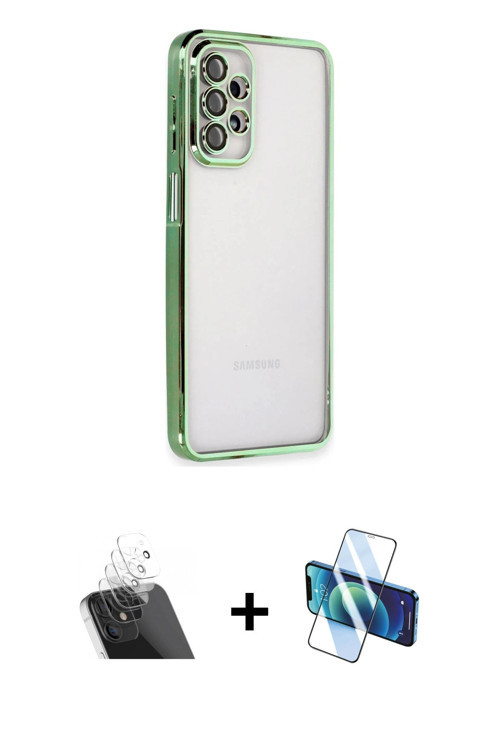 ieg™ Galaxy A23 4G Kılıf Vadi Minimal - Siyah 3D Antistatik Cam Ekran Koruyucu + Şeffaf Kamera Lens