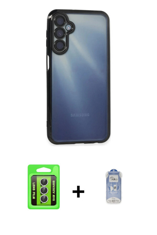 ieg™ Galaxy A25 5G Kılıf Vadi Minimal - Siyah Joko Magic 5D Cam + Gümüş Raze Metal Kamera Lens