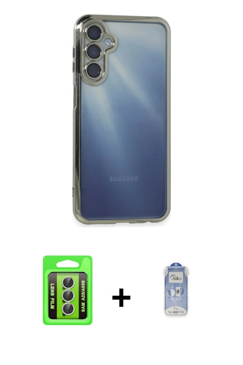 ieg™ Galaxy A25 5G Kılıf Vadi Minimal - Siyah Joko Magic 5D Cam + Gümüş Raze Metal Kamera Lens