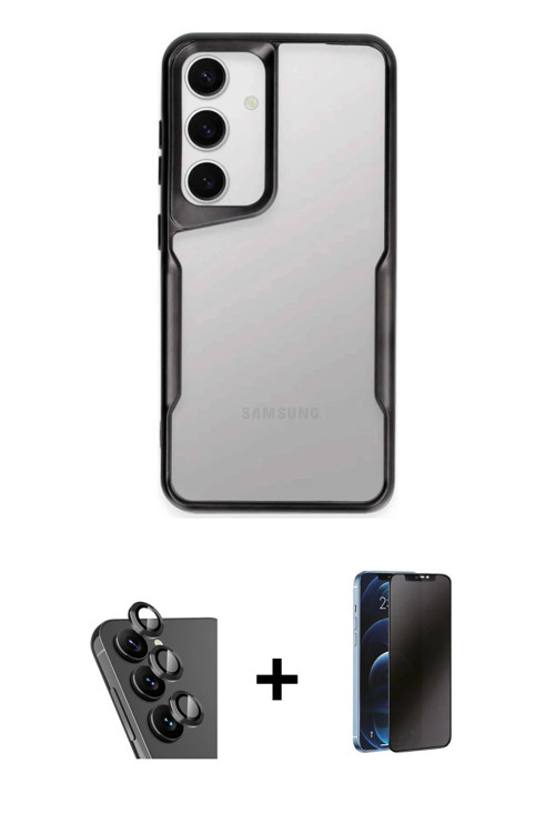 ieg™ Galaxy A25 5G Kılıf Akış Çizgi Koleksiyonu - Siyah 3D Antistatik Hayalet Cam Ekran Koruyucu + S