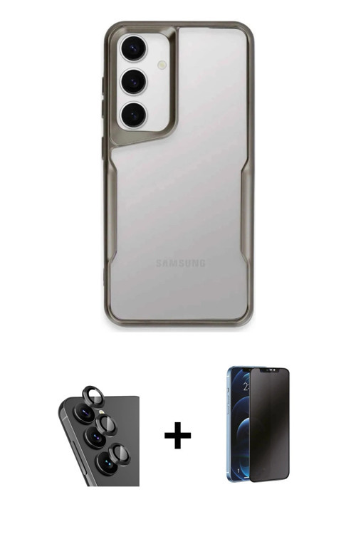 ieg™ Galaxy A25 5G Kılıf Akış Çizgi Koleksiyonu - Siyah 3D Antistatik Hayalet Cam Ekran Koruyucu + S