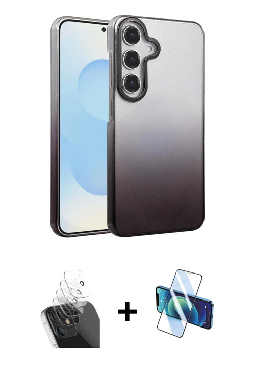 ieg™ Galaxy A25 5G Kılıf Kıvılcım Minimal Özel Seri - Siyah 3D Antistatik Cam Ekran Koruyucu + Şeffa