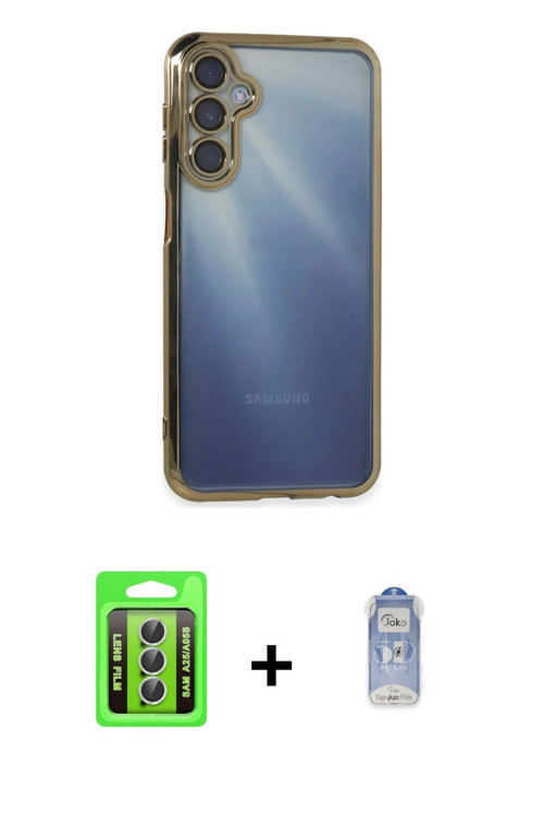 ieg™ Galaxy A25 5G Kılıf Vadi Minimal - Siyah Joko Magic 5D Cam + Gümüş Raze Metal Kamera Lens