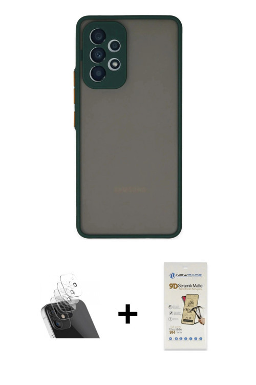 ieg™ Galaxy A53 5G Kılıf Ahenk Çizgi Serisi - Siyah Mat Seramik Nano Ekran Koruyucu + Şeffaf Kamera