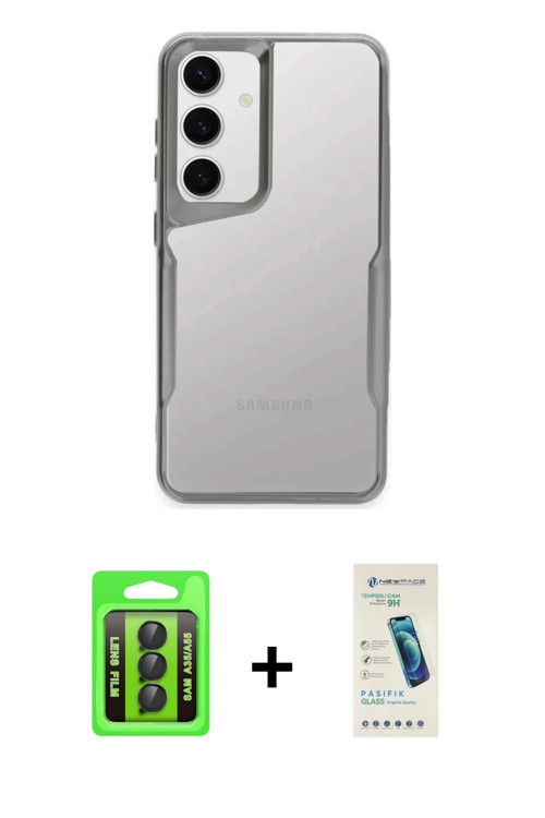 ieg™ Galaxy A35 5G Kılıf Akış Çizgi Koleksiyonu - Şeffaf Pasifik Cam Ekran Koruyucu + Siyah Raze Met