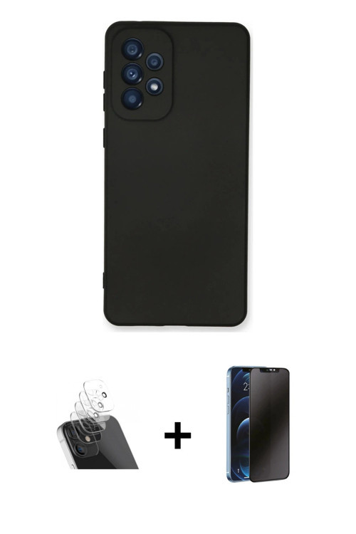 ieg™ Galaxy A53 5G Kılıf Ahenk Serisi - Siyah 3D Antistatik Hayalet Cam Ekran Koruyucu + Şeffaf Kame