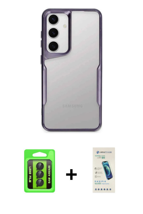 ieg™ Galaxy A35 5G Kılıf Akış Çizgi Koleksiyonu - Şeffaf Pasifik Cam Ekran Koruyucu + Siyah Raze Met
