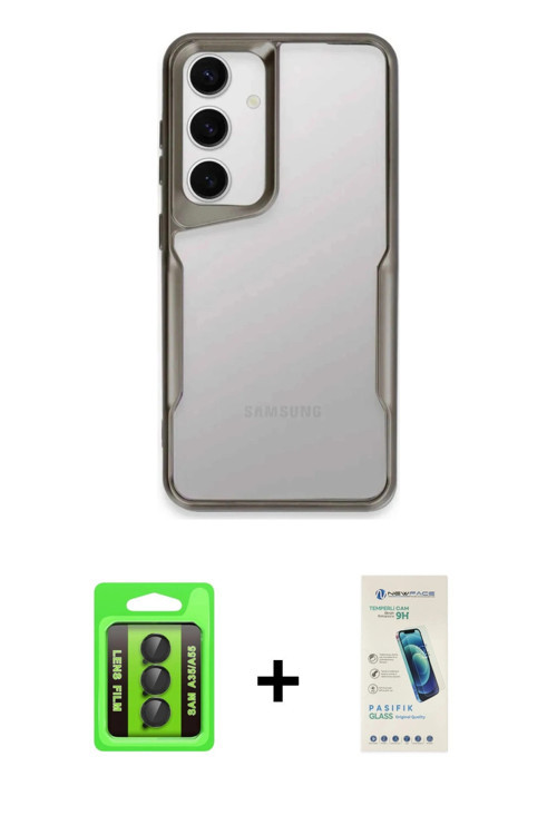 ieg™ Galaxy A35 5G Kılıf Akış Çizgi Koleksiyonu - Şeffaf Pasifik Cam Ekran Koruyucu + Siyah Raze Met