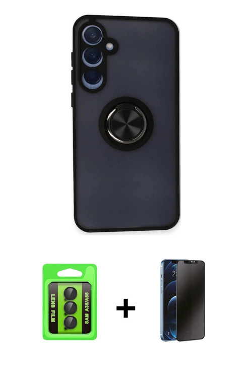 ieg™ Galaxy A35 5G Kılıf Yörünge Çizgi - Siyah 3D Antistatik Hayalet Cam Ekran Koruyucu + Siyah Raze