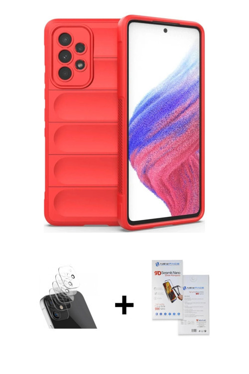 ieg™ Galaxy A73 5G Kılıf Atlas Koleksiyonu - Siyah Seramik Nano Ekran Koruyucu + Şeffaf Kamera Lens