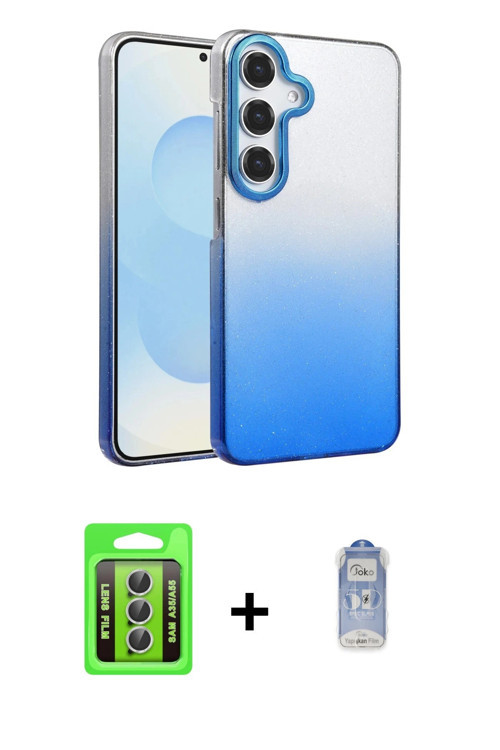 ieg™ Galaxy A35 5G Kılıf Kıvılcım Minimal Özel Seri - Siyah Joko Magic 5D Cam + Gümüş Raze Metal Kam