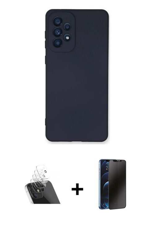 ieg™ Galaxy A53 5G Kılıf Ahenk Serisi - Siyah 3D Antistatik Hayalet Cam Ekran Koruyucu + Şeffaf Kame