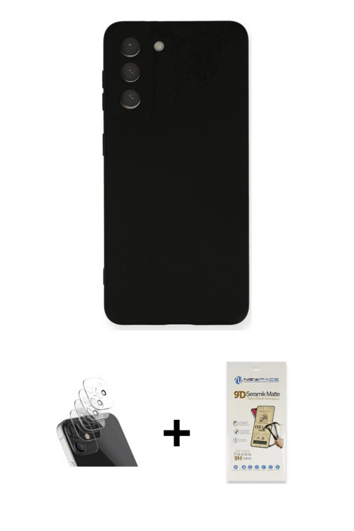 ieg™ Galaxy S21 FE Kılıf Ahenk Serisi - Siyah Mat Seramik Nano Ekran Koruyucu + Şeffaf Kamera Lens K