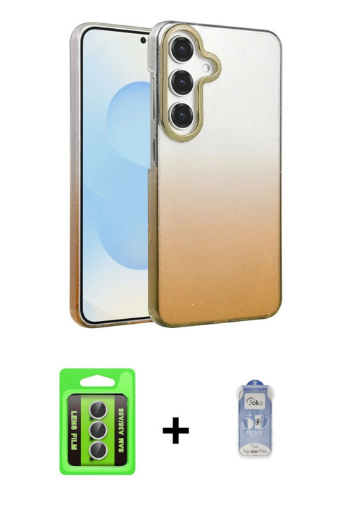 ieg™ Galaxy A35 5G Kılıf Kıvılcım Minimal Özel Seri - Siyah Joko Magic 5D Cam + Gümüş Raze Metal Kam
