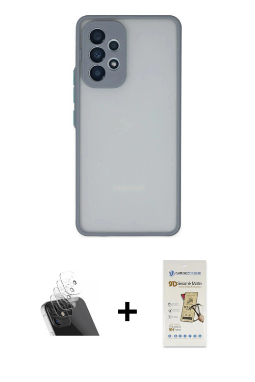 ieg™ Galaxy A53 5G Kılıf Ahenk Çizgi Serisi - Siyah Mat Seramik Nano Ekran Koruyucu + Şeffaf Kamera