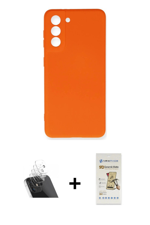 ieg™ Galaxy S21 FE Kılıf Ahenk Serisi - Siyah Mat Seramik Nano Ekran Koruyucu + Şeffaf Kamera Lens K