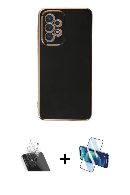 ieg™ Galaxy A73 5G Kılıf Yankı Serisi - Siyah 3D Antistatik Cam Ekran Koruyucu + Şeffaf Kamera Lens
