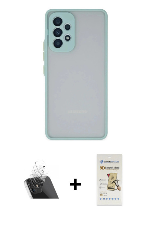 ieg™ Galaxy A53 5G Kılıf Ahenk Çizgi Serisi - Siyah Mat Seramik Nano Ekran Koruyucu + Şeffaf Kamera