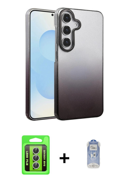 ieg™ Galaxy A35 5G Kılıf Kıvılcım Minimal Özel Seri - Siyah Joko Magic 5D Cam + Gümüş Raze Metal Kam