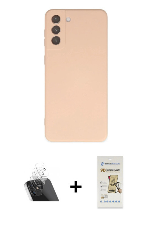 ieg™ Galaxy S21 FE Kılıf Ahenk Serisi - Siyah Mat Seramik Nano Ekran Koruyucu + Şeffaf Kamera Lens K