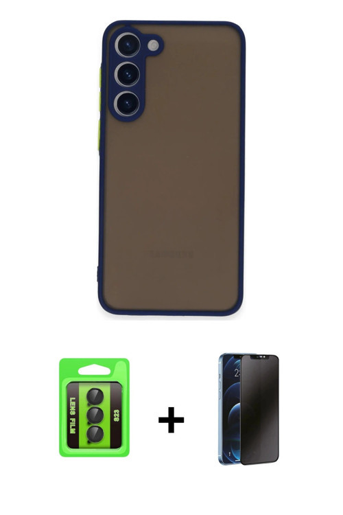 ieg™ Galaxy S23 Kılıf Ahenk Çizgi Serisi - Siyah 3D Antistatik Hayalet Cam Ekran Koruyucu + Siyah Ra