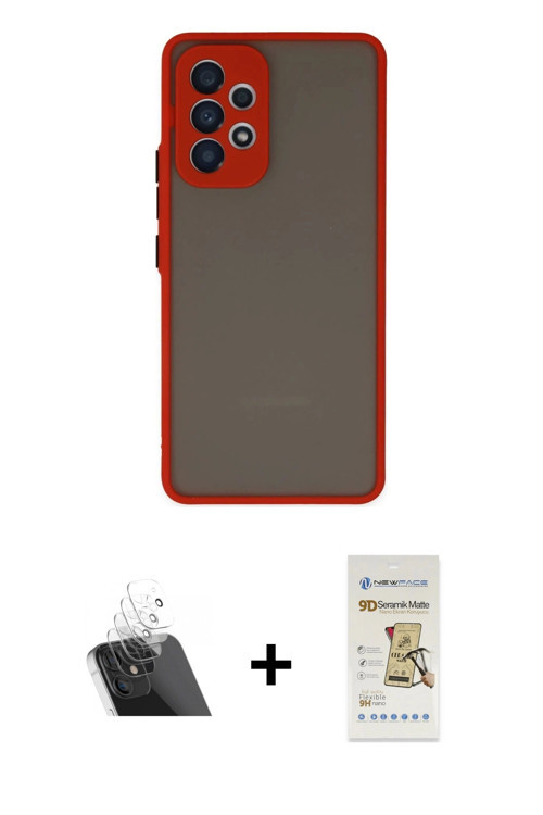 ieg™ Galaxy A53 5G Kılıf Ahenk Çizgi Serisi - Siyah Mat Seramik Nano Ekran Koruyucu + Şeffaf Kamera