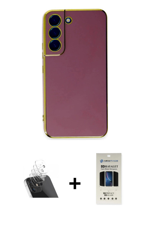 ieg™ Galaxy S22 Plus Kılıf Yankı Serisi - Siyah 5D Hayalet Cam Ekran Koruyucu + Şeffaf Kamera Lens K