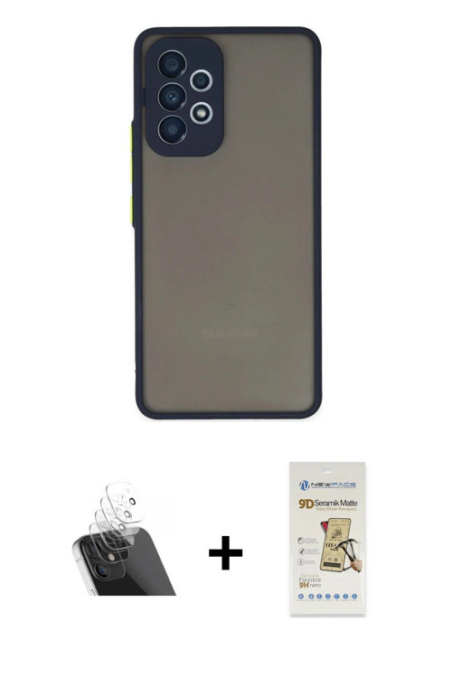 ieg™ Galaxy A53 5G Kılıf Ahenk Çizgi Serisi - Siyah Mat Seramik Nano Ekran Koruyucu + Şeffaf Kamera
