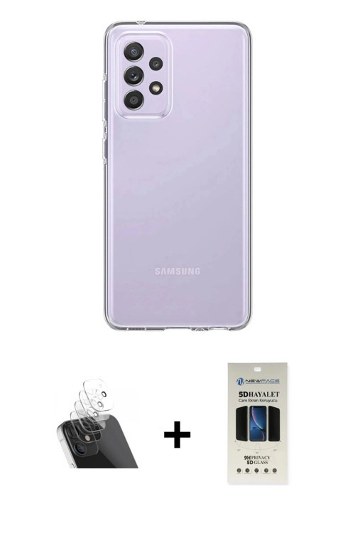 ieg™ Galaxy A72 Kılıf Zirve Doku - Siyah 5D Hayalet Cam Ekran Koruyucu + Şeffaf Kamera Lens Koruma C