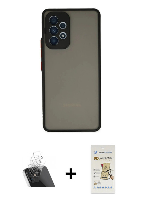 ieg™ Galaxy A53 5G Kılıf Ahenk Çizgi Serisi - Siyah Mat Seramik Nano Ekran Koruyucu + Şeffaf Kamera