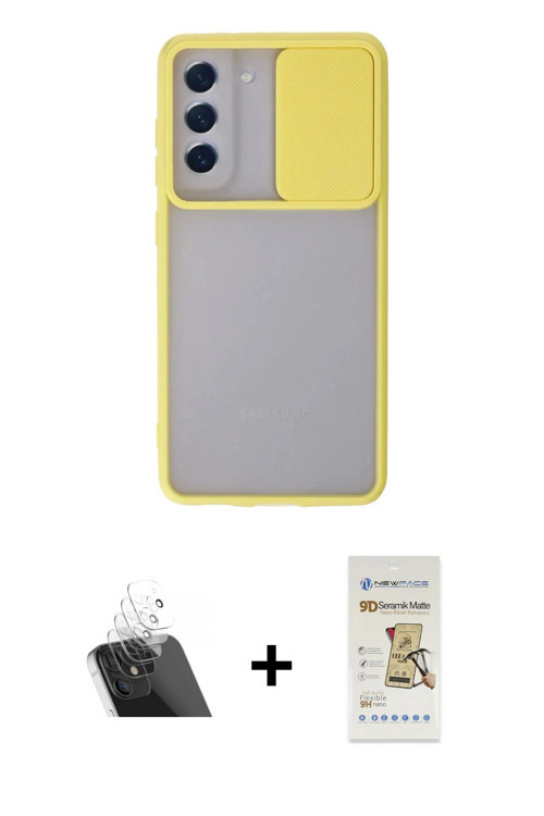 ieg™ Galaxy S21 FE Kılıf Vadi Çizgi - Siyah Mat Seramik Nano Ekran Koruyucu + Şeffaf Kamera Lens Kor