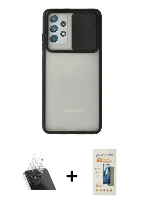 ieg™ Galaxy A72 Kılıf Vadi Çizgi - Siyah 6D Mat Seramik Hayalet Nano Ekran Koruyucu + Şeffaf Kamera