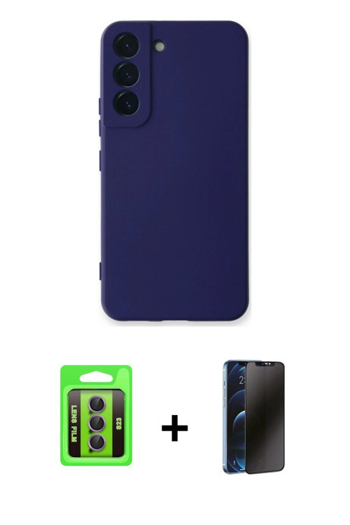 ieg™ Galaxy S23 Kılıf Ahenk Serisi - Siyah 3D Antistatik Hayalet Cam Ekran Koruyucu + Mor Raze Metal